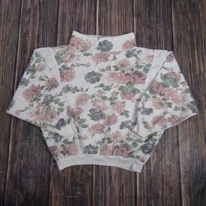 Vintage Variations Sweatshirt Womens Medium White Floral Mock Neck Pullover 90s